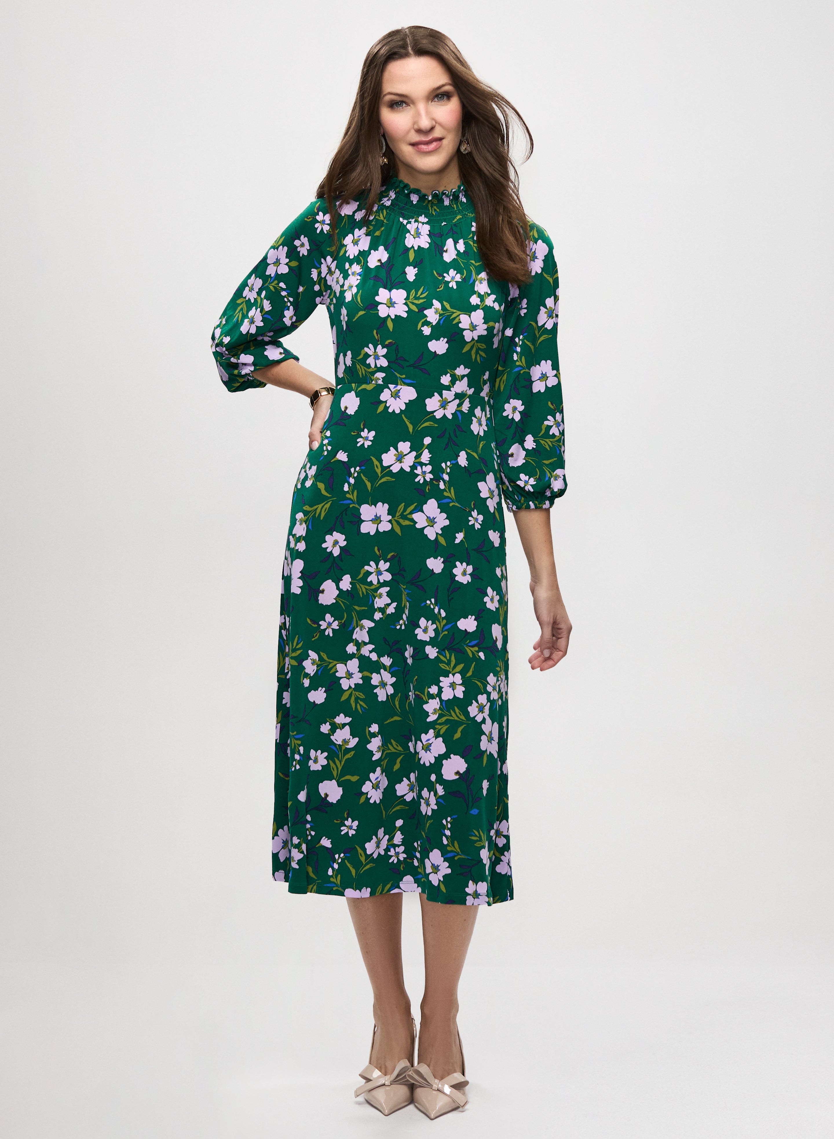 Floral Print Summer Dress for Women & Cluster Detail Dangle Earrings Set - Perfect for Beach Vacations, Date Nights and Special Occasions