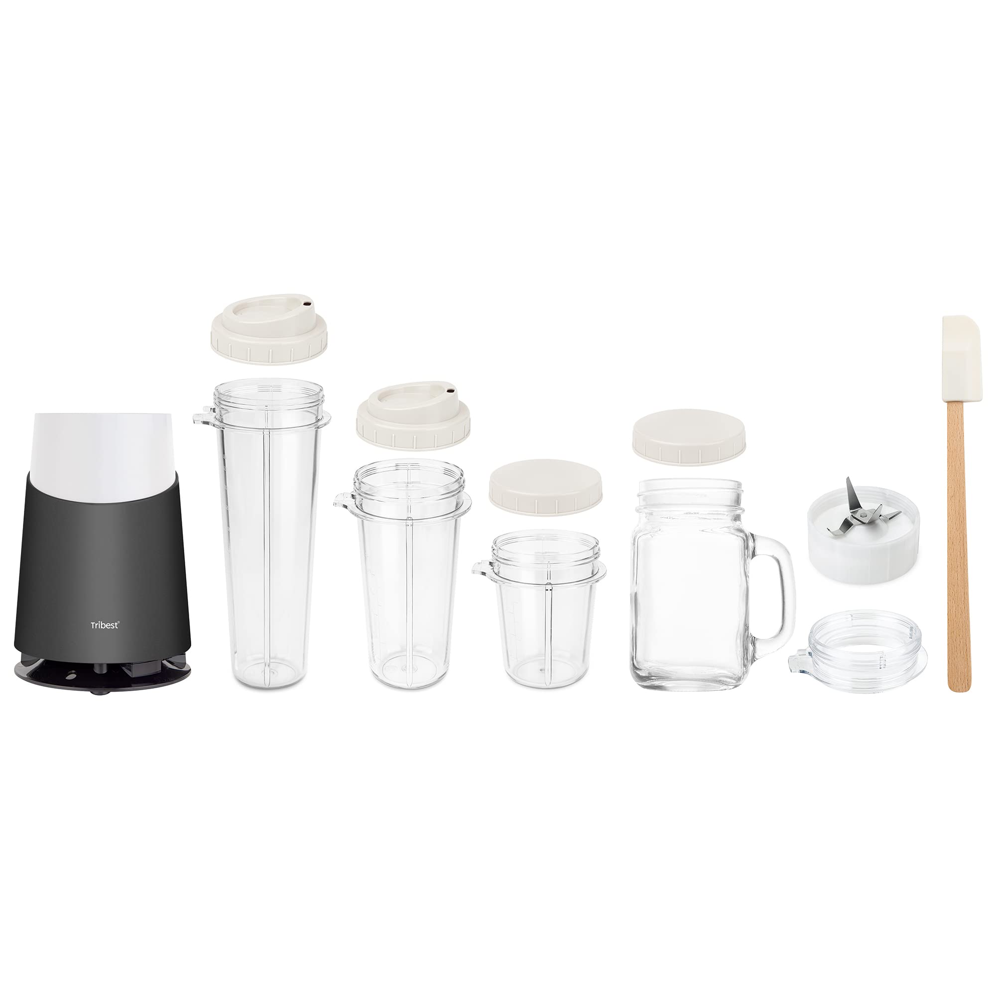 Tribest II Ready Personal Blender with Mason Jar Mug - 500W Powerful Countertop Blender for Smoothies, Protein Shakes & Meal Prep - Compact Gray Blender for Home, Office & Gym Use