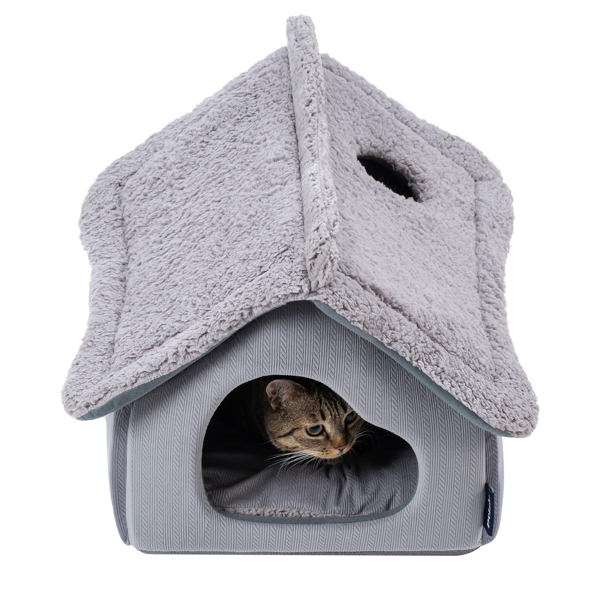 Premium Large Cat Cave Bed for Indoor Cats - Washable 2-Sided Mat & Removable Support Foam - Cozy Enclosed Hideaway for Kittens & Small Pets (Grey) - Perfect for Living Rooms, Bedrooms & Pet-Friendly Spaces