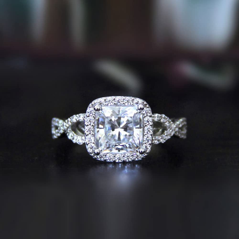 1.5 Carat Princess Cut Moissanite Engagement Rings for Women - 10K/14K/18K White Gold, Platinum Plated Silver - Anniversary & Promise Rings with Custom Text Engraving | Perfect for Proposals, Weddings & Romantic Gifts