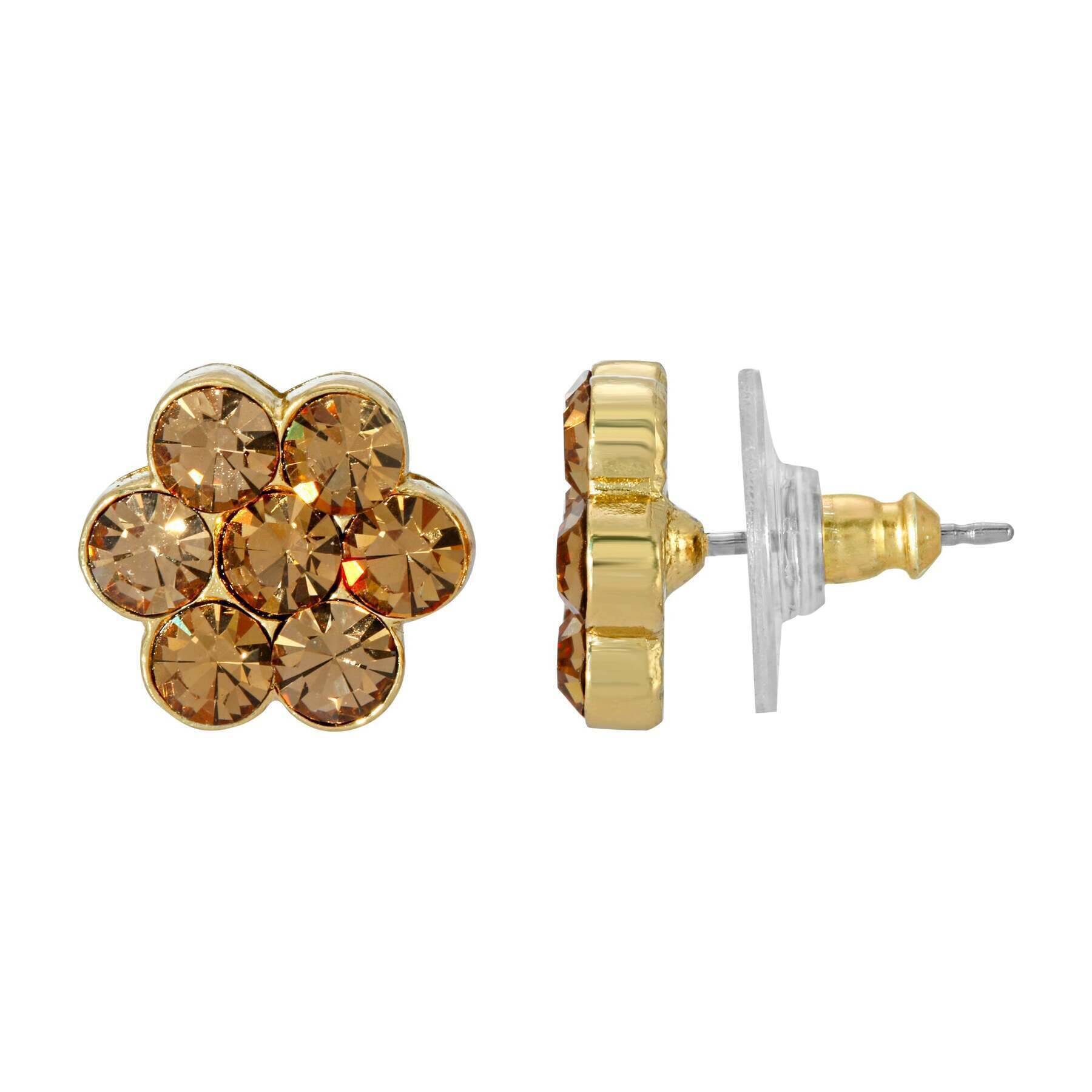 1928 Vintage Light Topaz Brown Crystal Flower Button Earrings for Women - Elegant Dainty Jewelry for Parties, Weddings & Special Occasions