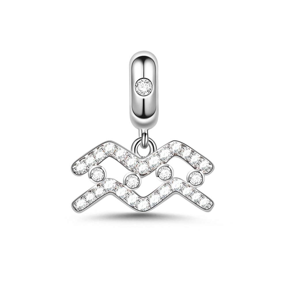 GNOCE Aquarius Zodiac Pendant - Sterling Silver 'My Love, My Life' Charm with Cubic Zirconia for Women | Perfect for Bracelets & Necklaces | Birthday Gift, Anniversary Present, Zodiac Jewelry