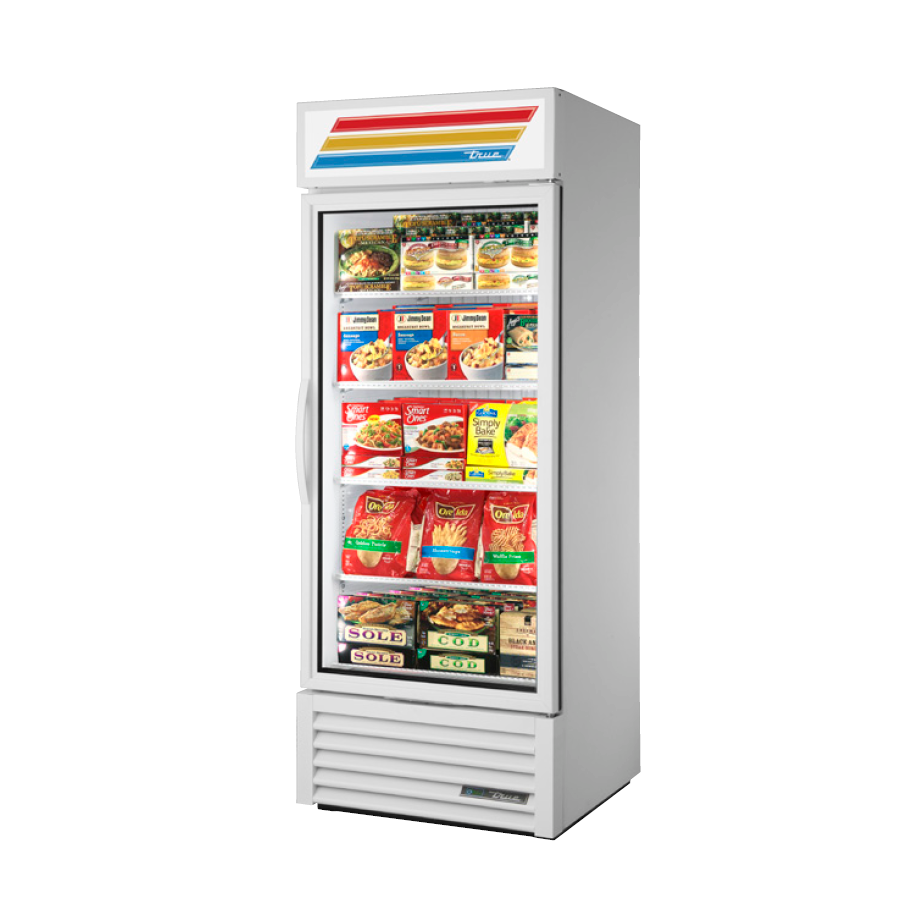 True 30 Merchandising Freezer with 1 Glass Door - White Exterior GDM-26F-HC-TSL01 | Commercial Refrigerator for Restaurants, Cafes & Convenience Stores