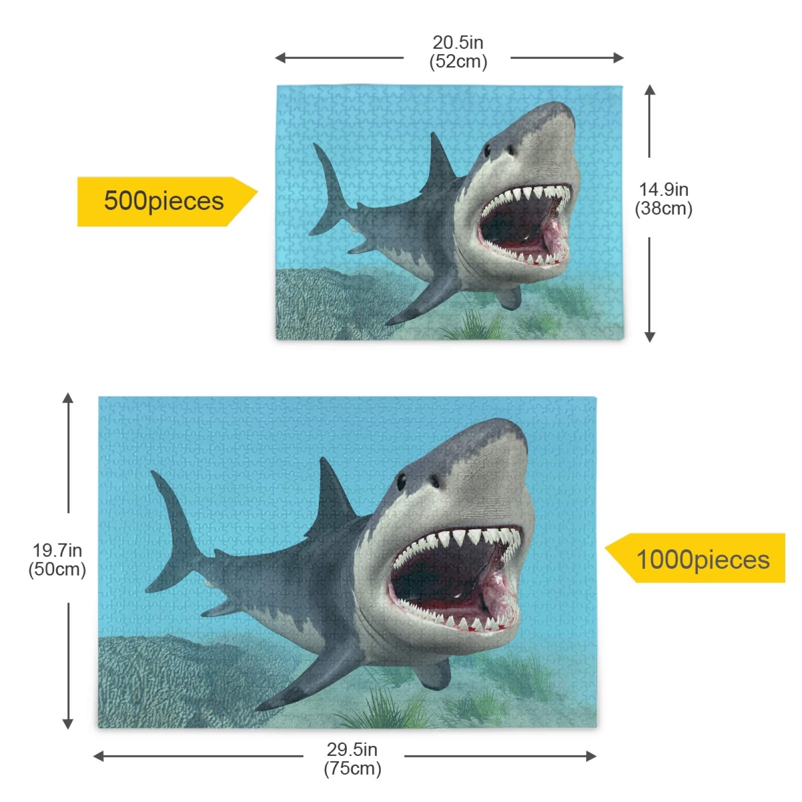 Angry Shark Ocean Attack 500-Piece Jigsaw Puzzle for Kids & Adults - Colorful Marine Life Puzzle Game for Family Game Night & Educational Play