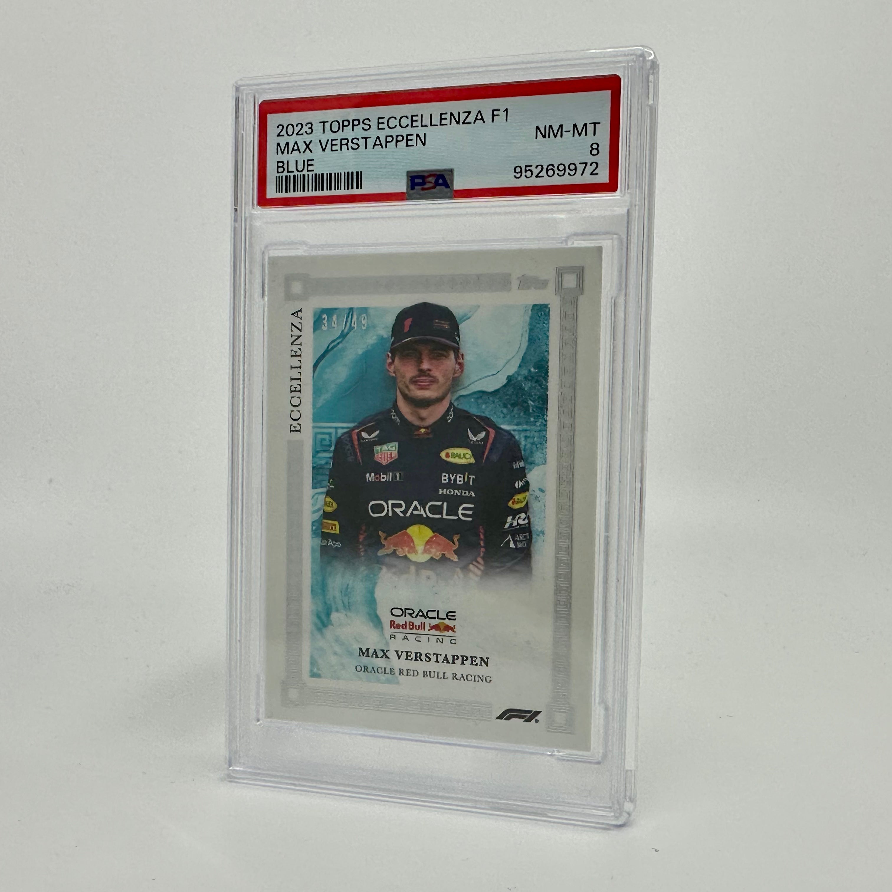 2023 Eccellenza Max Verstappen Blue PSA 8 34/49 Trading Card - Perfect for F1 Collectors, Sports Memorabilia Enthusiasts, and Racing Fans Display