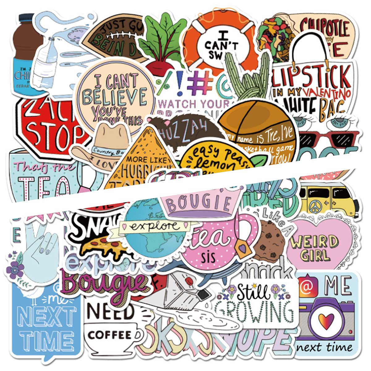 100Pcs Cute Word Stickers - Creative Waterproof Vinyl Decals for Laptop, Water Bottle, Journal & DIY Crafts - Fun Stickers for Teens, Girls & Women - Perfect for School, Office & Home Decor