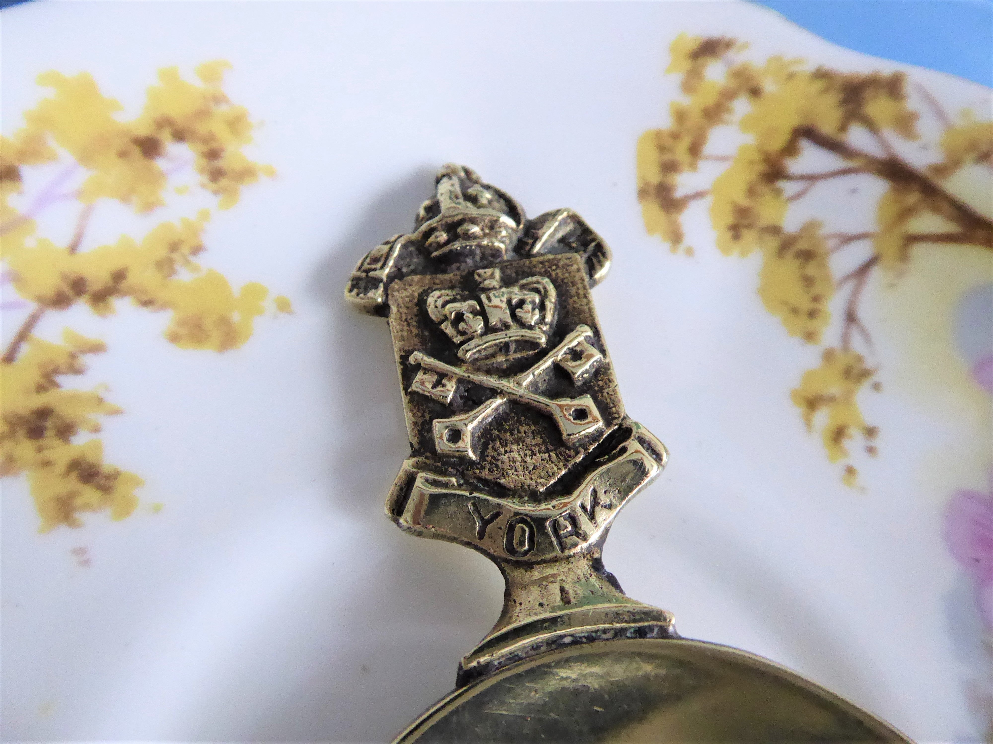 Antique Victorian Brass Tea Caddy Spoon - York Crossed Keys & Mitre Design 1890s Souvenir - Perfect for Tea Ceremonies, Collectors & Home Decor