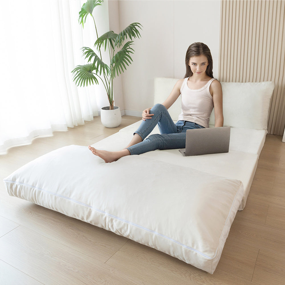 MAXYOYO Velvet Bean Bag Folding Sofa Bed - Washable Cover for Adults, Cream White - Perfect for Living Room, Bedroom, Dorm & Lounge Relaxation