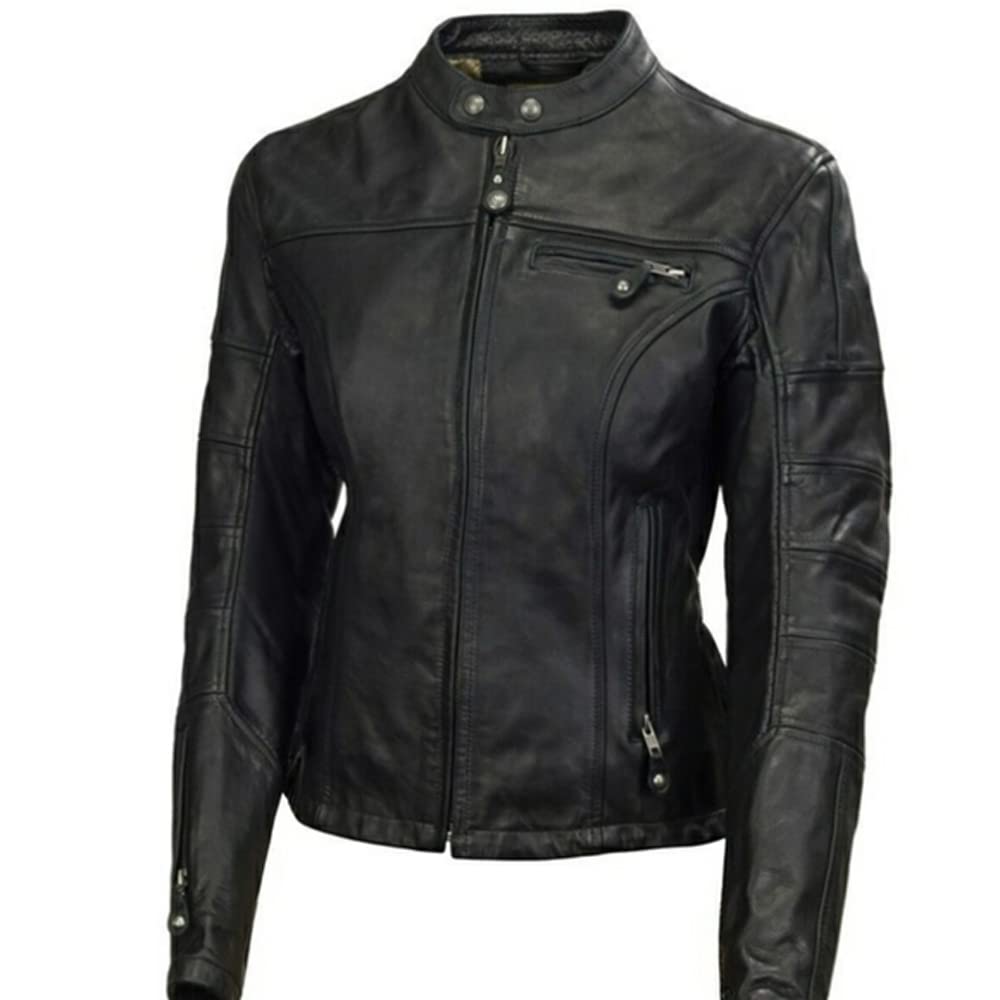 Women's Real Lambskin Leather Motorcycle Jacket - Cafe Racer Style in Black & Brown Fades (XX-Large, Moto Black) | Perfect for Biker Ladies, Fashion Enthusiasts & Outdoor Adventures