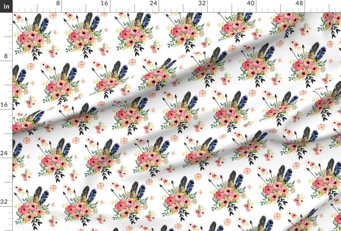 Boho Floral Arrow Printed Upholstery Velvet Fabric by The Yard - White, Pink, Green Nursery & Girls Room Decor - Perfect for DIY Home Decor, Curtains, Pillows & Apparel
