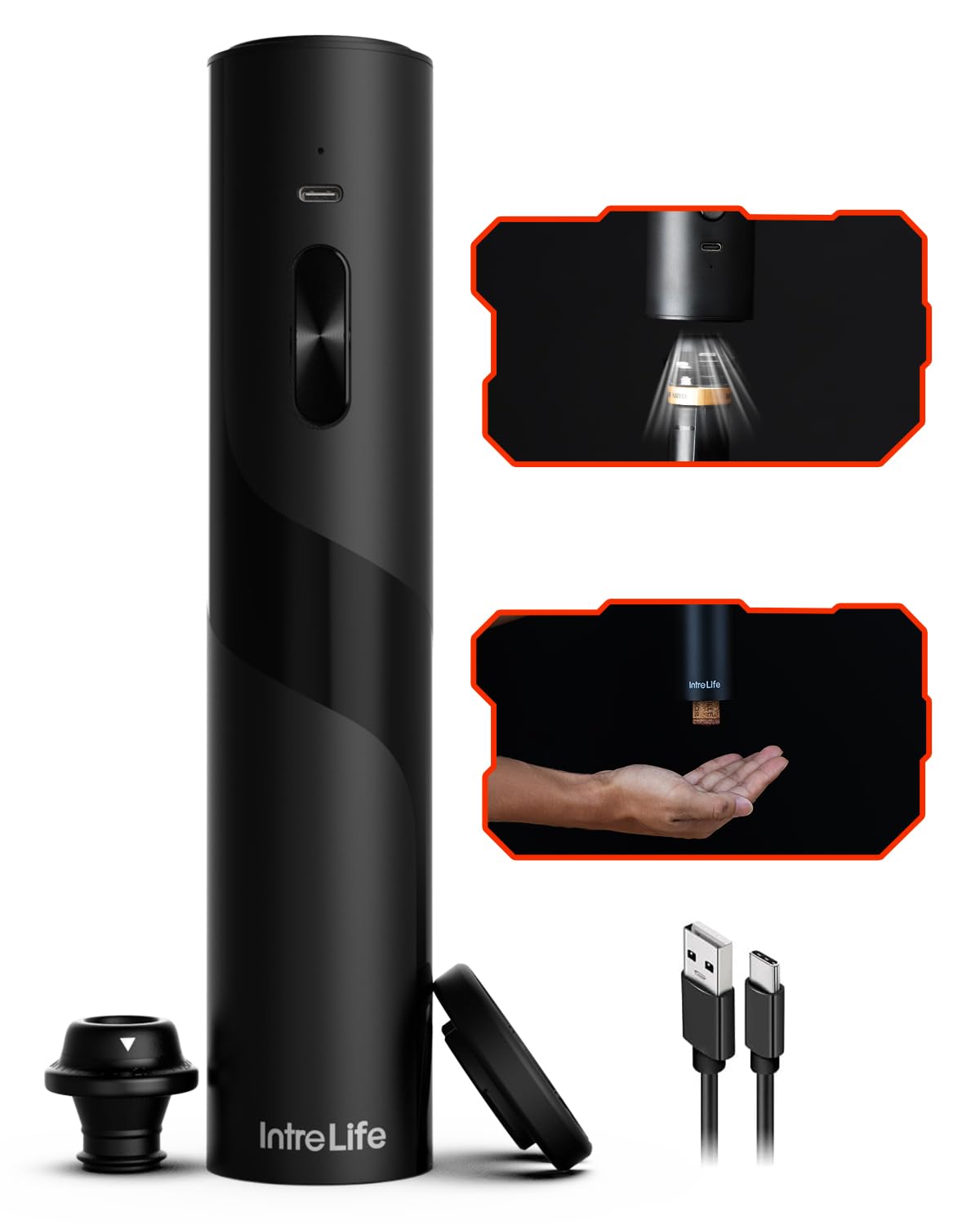 2 in 1 Rechargeable Electric Wine Opener Set with Vacuum Preserver, Foil Cutter & Automatic Wine Saver Pump - Perfect for Home Bars, Dinner Parties & Wine Lovers (Includes Wine Stopper)