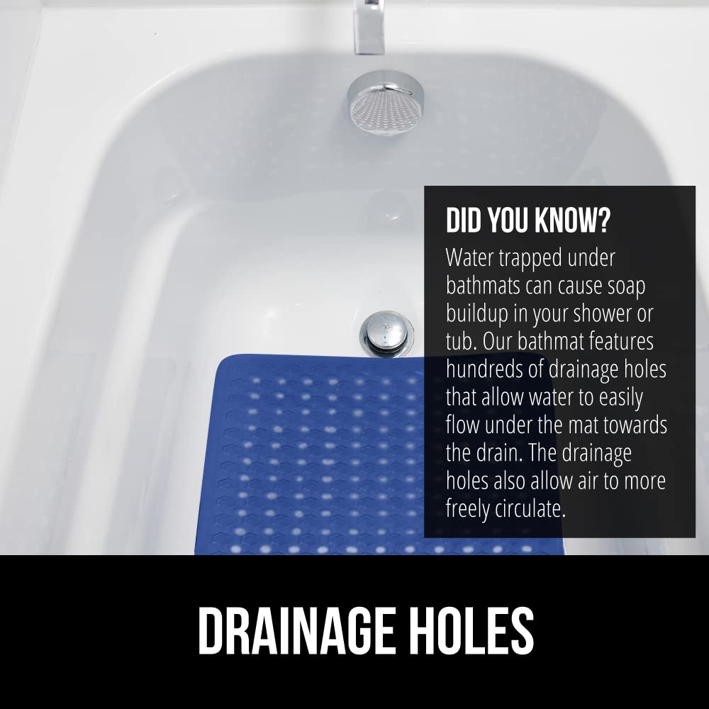 GORILLA GRIP Non-Slip Bathtub Shower Mat - Machine Washable Bath Mat with Strong Suction Cups & Drain Holes - 35x16 Inch Royal Blue Opaque Tub Liner for Bathroom Safety - Perfect for Kids, Elderly & Wet Floors