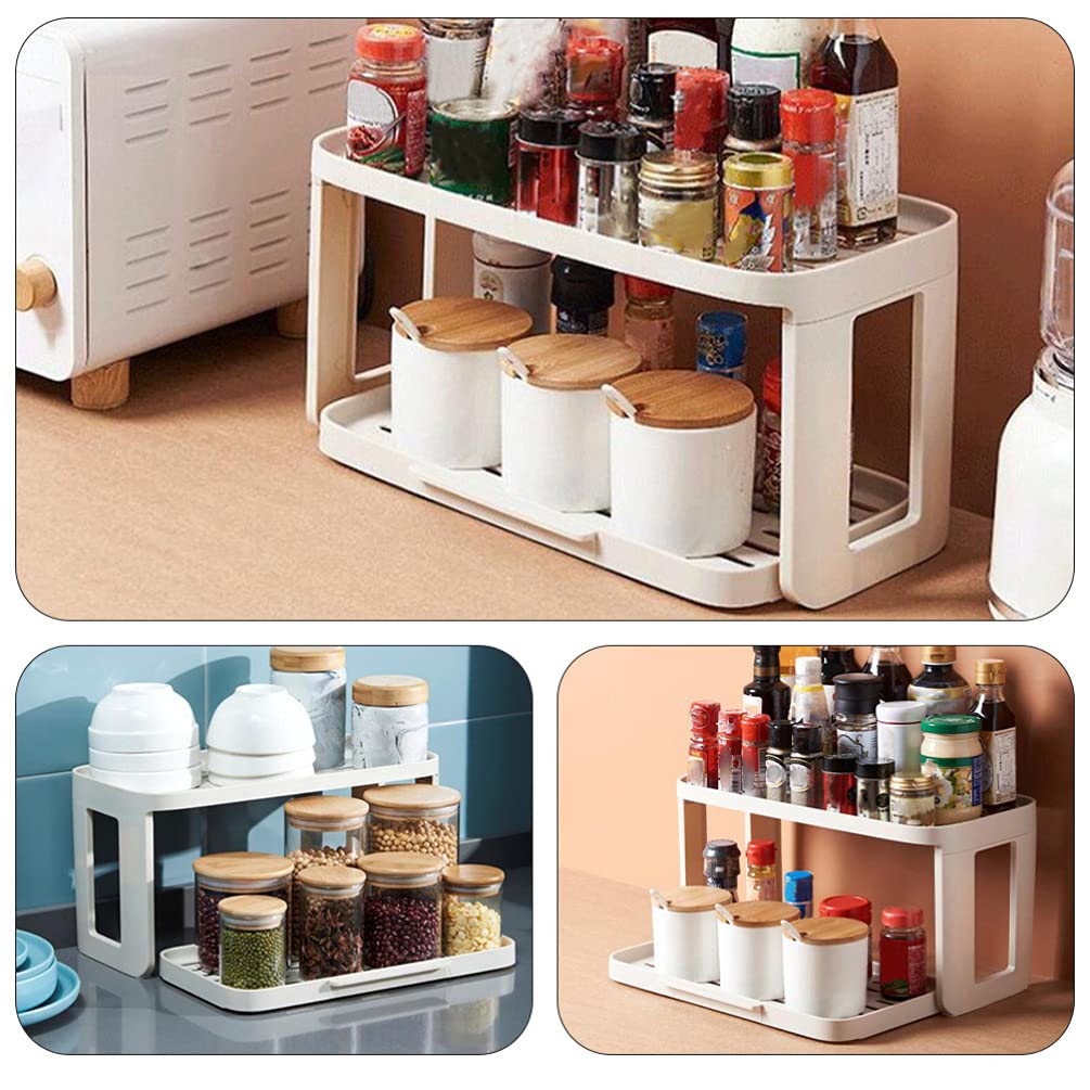 Pull Out Shelf Jar Rack - Bathroom Countertop Organizer with Valet Tray | Metal White Makeup & Jewelry Storage Stand | Perfect for Small Spaces, Vanity Organization & Bathroom Decor