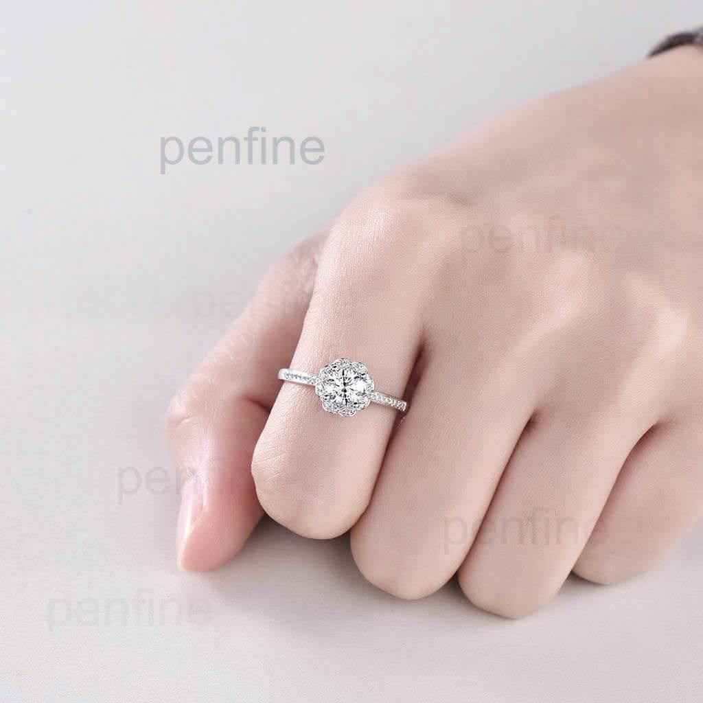 Floral Halo Moissanite Sunflower Diamond Engagement Ring - Channel Set Wedding Band for Women | Perfect for Proposals, Anniversaries & Romantic Occasions