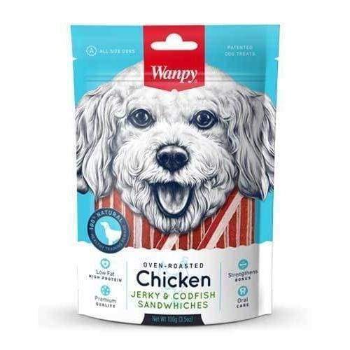 Wanpy Oven Roasted Chicken & CodFish Dog Treats 100g - Healthy Natural Snacks for Small Medium Large Dogs - Perfect for Training Rewards & Dental Care