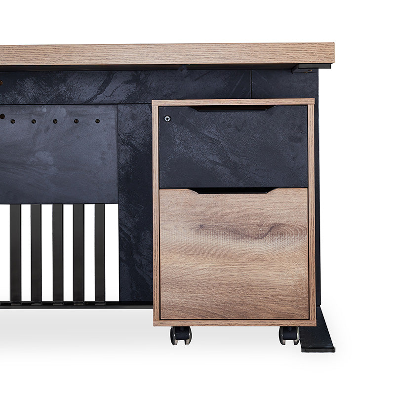 AFTAN BLACK HAWK Limited Edition Executive Desk with Pedestal & Left Mobile Return - 180cm Warm Oak & Black Finish - Premium Office Furniture for Home & Business Workspaces
