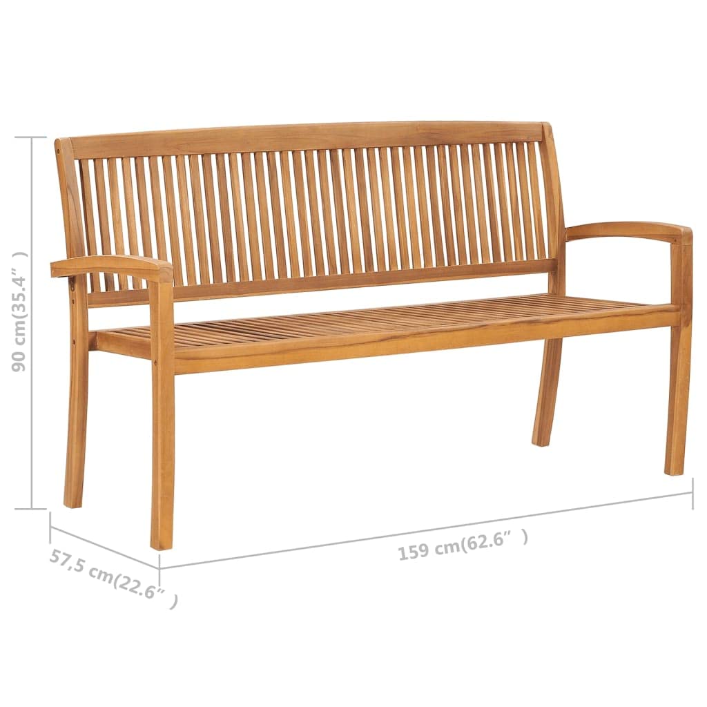 vidaXL Solid Teak Wood Patio Bench - Stackable Outdoor Seating with Blue Cushion - Weatherproof Garden & Terrace Furniture - Perfect for Backyard, Poolside & Patio Relaxation
