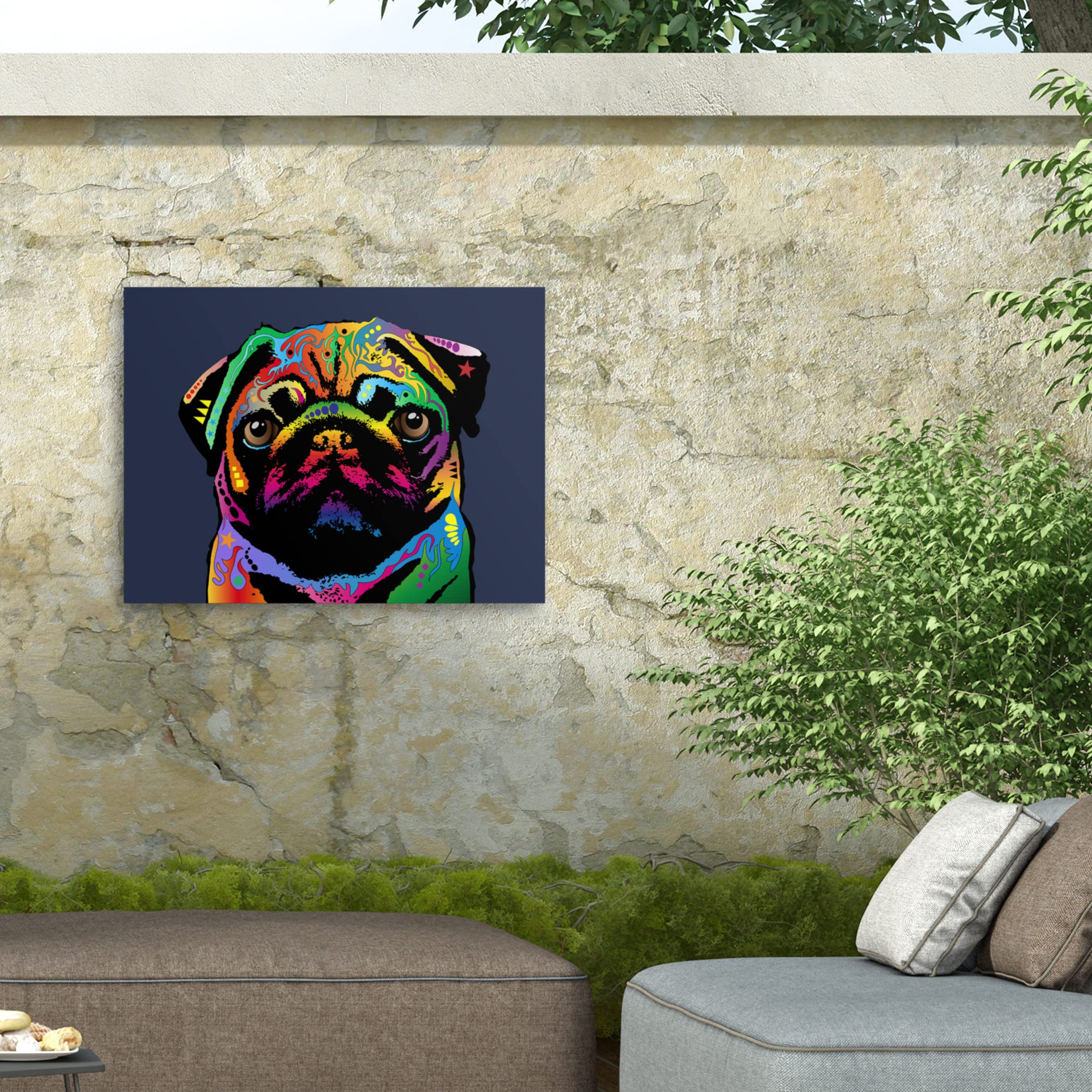 Michael Tompsett 'Pug Dog' Weatherproof Outdoor Wall Art - Perfect for Patio, Garden, and Backyard Decor
