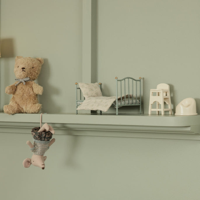 Maileg Vintage Mouse Bed in Mint Green - Perfect for Dollhouse Decor, Kids' Room, and Collectible Displays