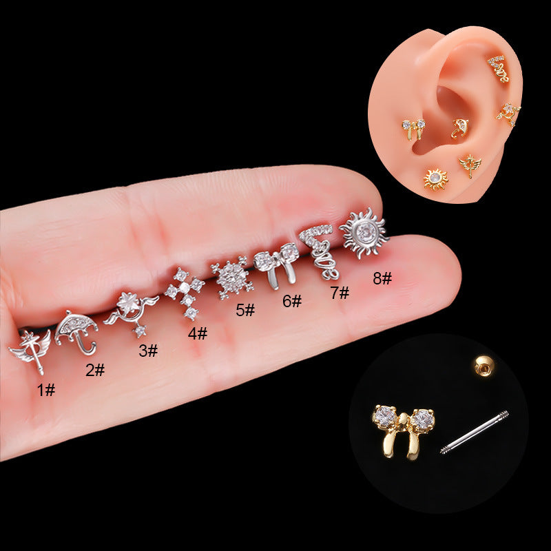 20G Small Umbrella Upper Lobe Conch Stud Earrings - Dainty Cartilage Piercing Jewelry for Women | Perfect for Everyday Wear, Parties & Gifts | HSPJ741