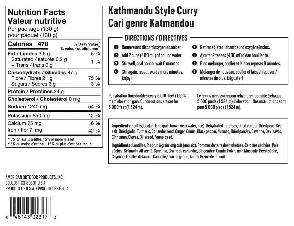 Backpacker's Pantry Kathmandu Style Curry - Lightweight Single Serve Freeze-Dried Meal for Hiking, Camping & Emergency Preparedness | Authentic Nepalese Flavors
