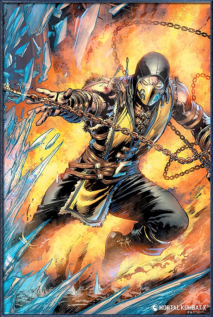 Mortal Kombat Scorpion Framed Gaming Poster 24x36 Inches - Premium Video Game Wall Art for Man Cave, Gaming Room & Office Decor