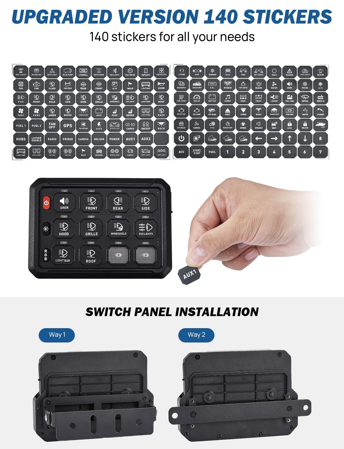 JOYTUTUS Wireless RGB 12 Gang Switch Panel - 5-Level Brightness & 8 Color Options - Universal Relay Control System for Offroad Lights - Waterproof Switch Panel for Trucks, Boats, UTVs, SUVs & Pickups - Perfect for Offroading, Marine & Vehicle Customization