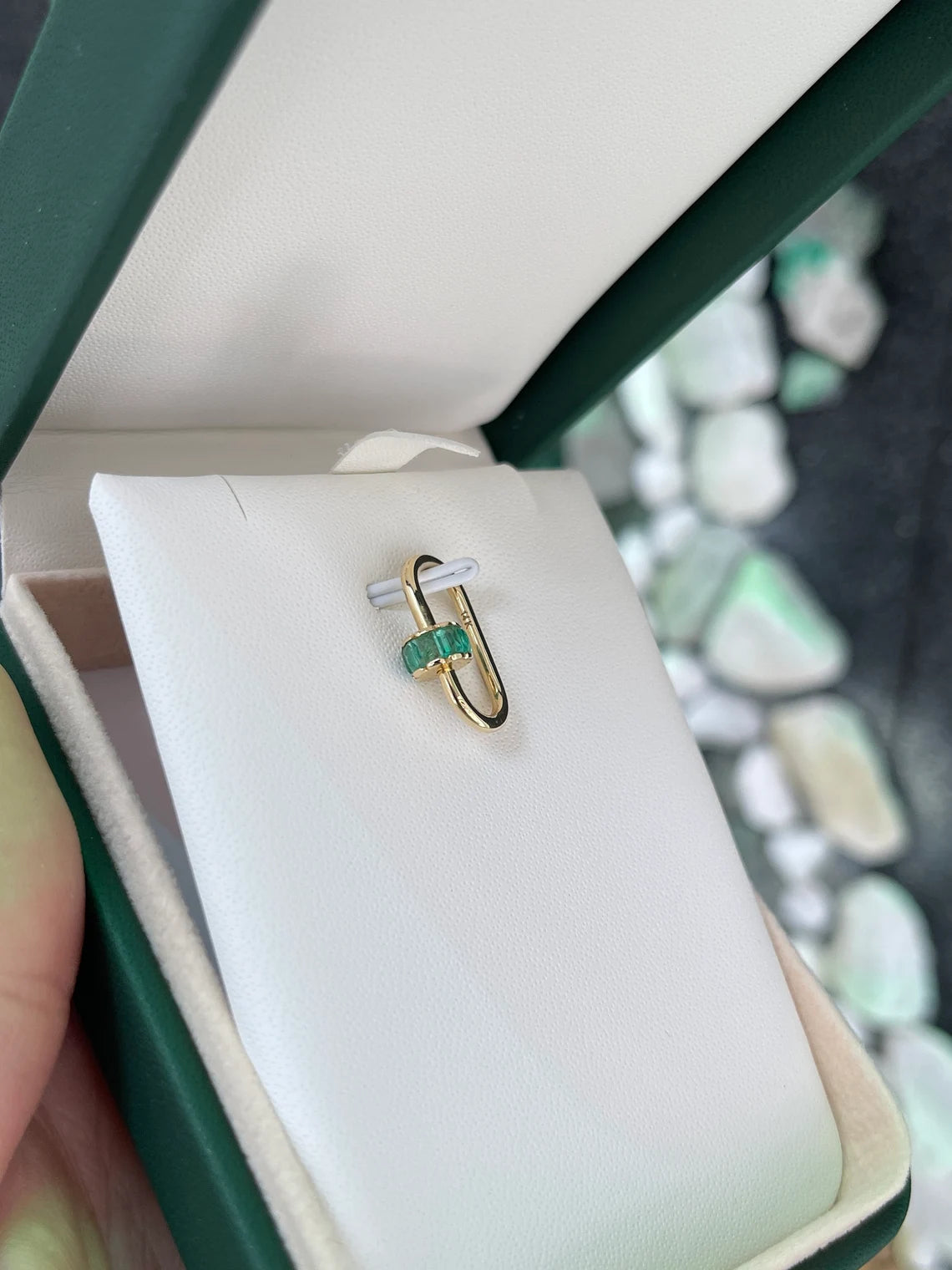 1.15ct Natural Emerald Cut Carabiner with Green Emerald Charm Pendant - Elegant Jewelry for Outdoor Adventures & Everyday Wear