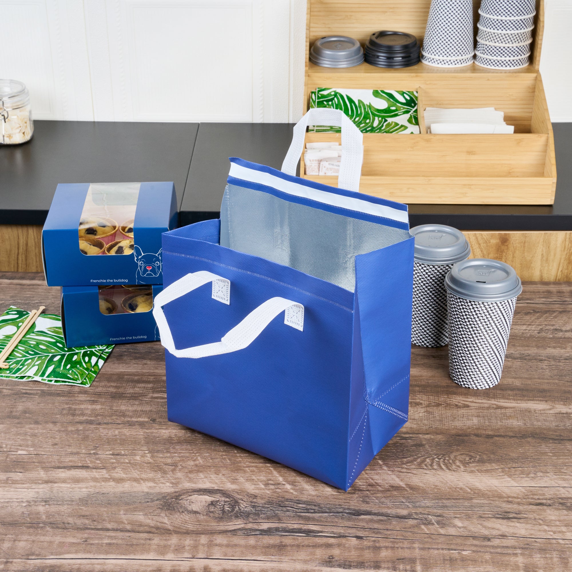 Premium Blue Insulated Takeout Food Delivery Bags - Tamper Evident, 9.5