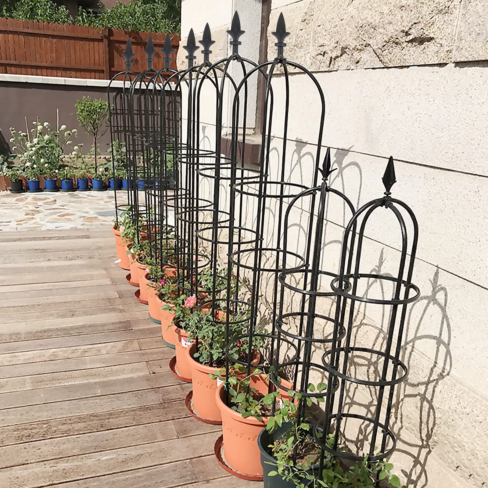 2 Pack Rustproof Plastic Coated Metal Garden Trellis for Climbing Plants - Outdoor Plant Support Obelisk, Indoor Potted Plant Stake, Tomato Cage for Roses & Vegetable Vines | Perfect for Gardens, Patios, and Balconies
