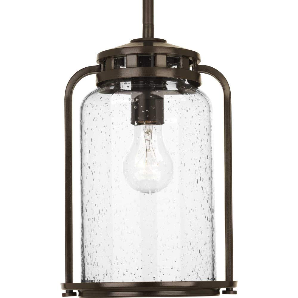 Progress Lighting Botta Collection 1-Light Clear Seeded Glass Farmhouse Outdoor Hanging Lantern in Antique Bronze - Perfect for Porch, Patio, Garden & Entryway Lighting