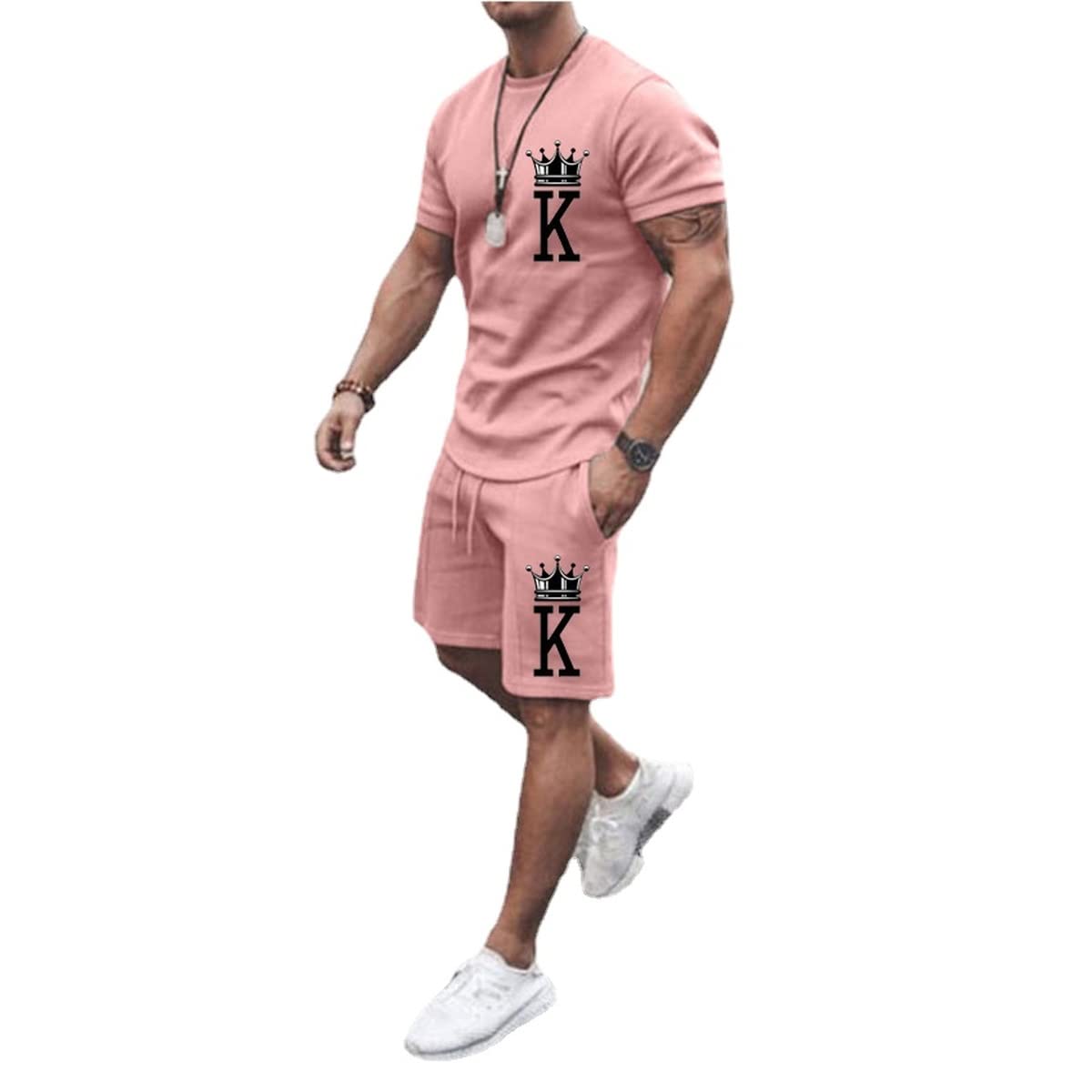 MARLLCO Men's Summer Tracksuit Set - 2 Piece Short Sleeve T-Shirt & Athletic Shorts with 3D Poker Print | Gym Workout, Sports & Casual Wear