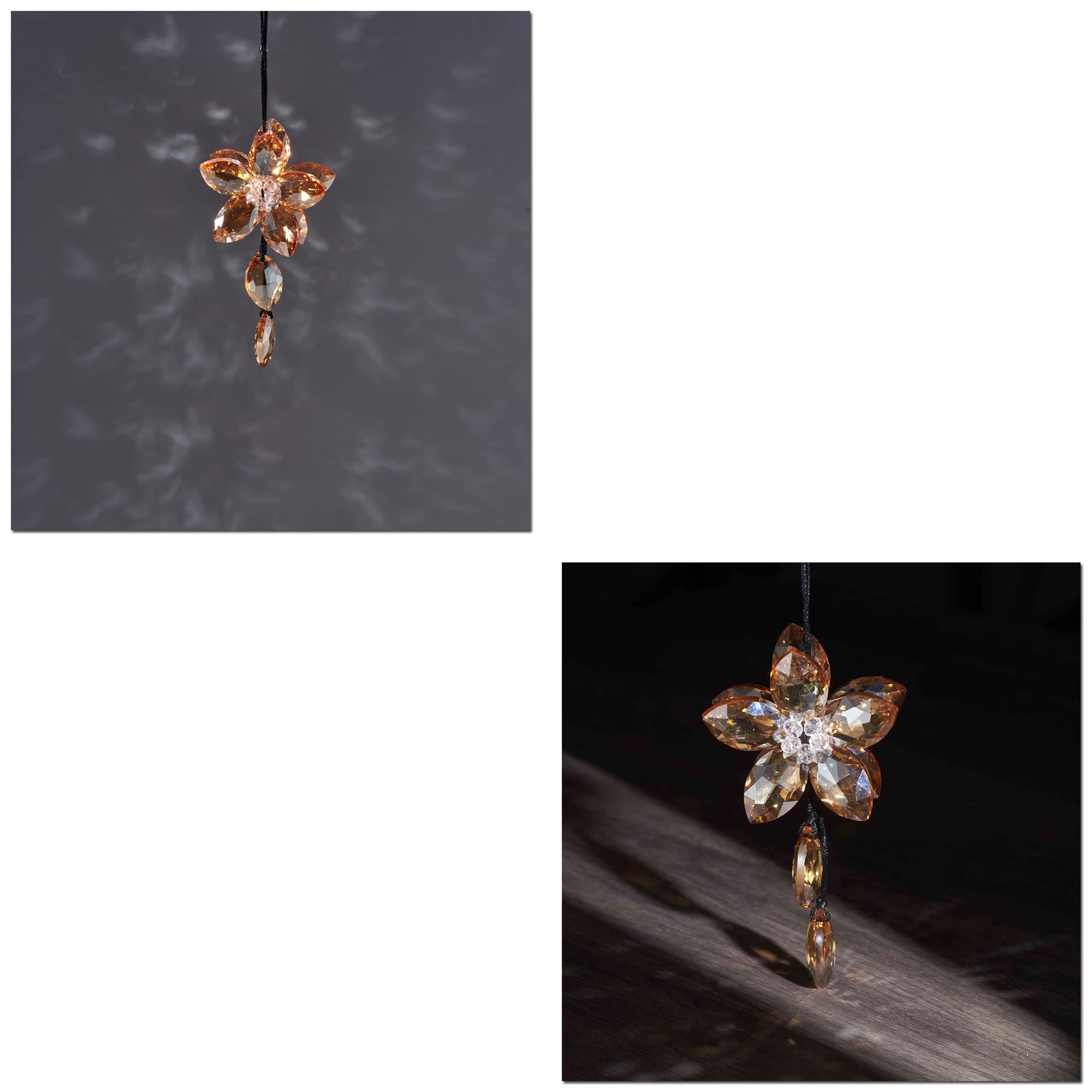 Crystal Flower Car Rear View Mirror Pendant - Elegant Champagne Hanging Ornament for Good Luck & Protection | Perfect Car Accessories for Women, Gift Ideas & Daily Commute