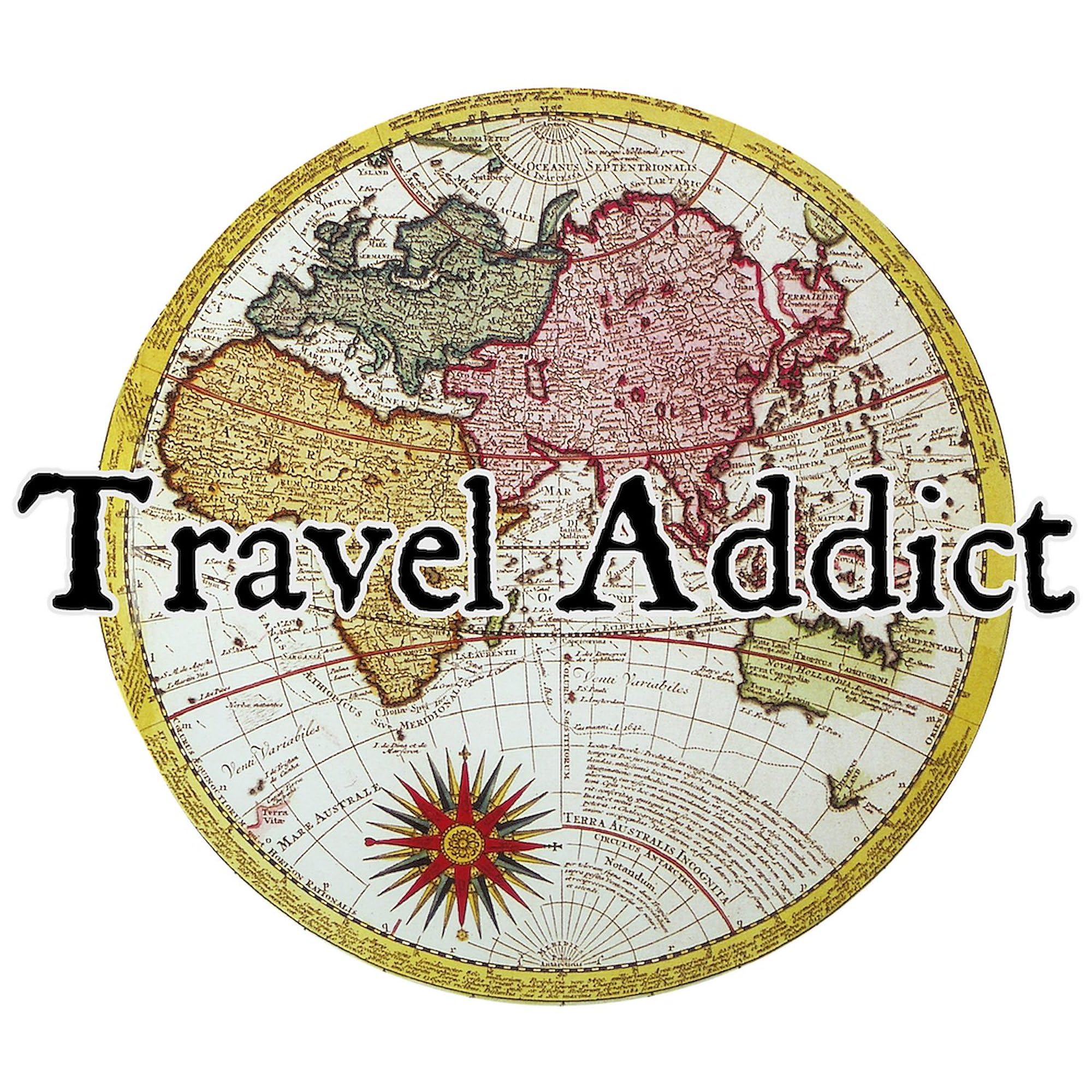 Travel Addict 'Style 2' Black Graphic T-Shirt for Men - 100% Cotton Classic White Print Tee - Perfect for Road Trips, Vacations & Adventure Travel