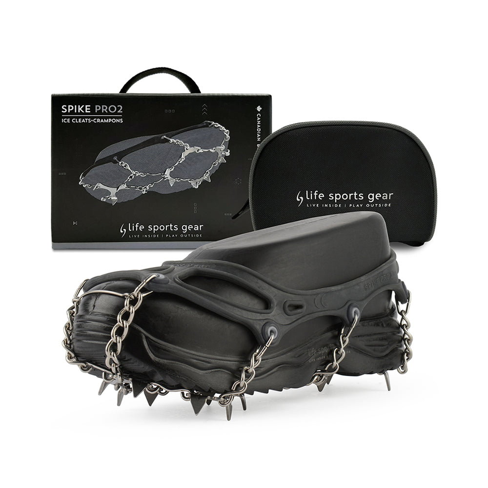 Life Sports Gear Spike Pro2 Ice Cleats - Traction Crampons for Winter Hiking, Running & Snow Safety - Non-Slip Ice Grips for Shoes & Boots