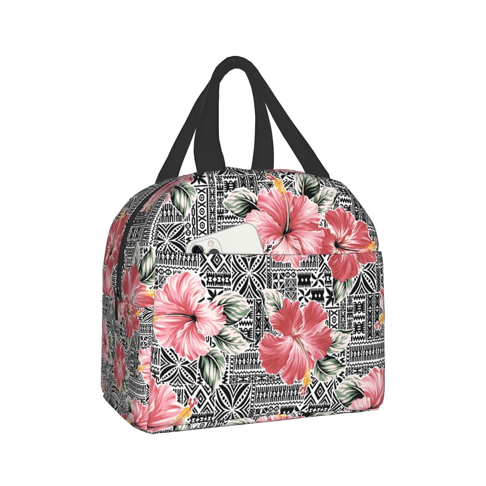 Hawaiian Hibiscus Flower Insulated Lunch Tote Bag for Women & Men - Leakproof Lunch Box for Work, Travel, Picnic & Beach Outings