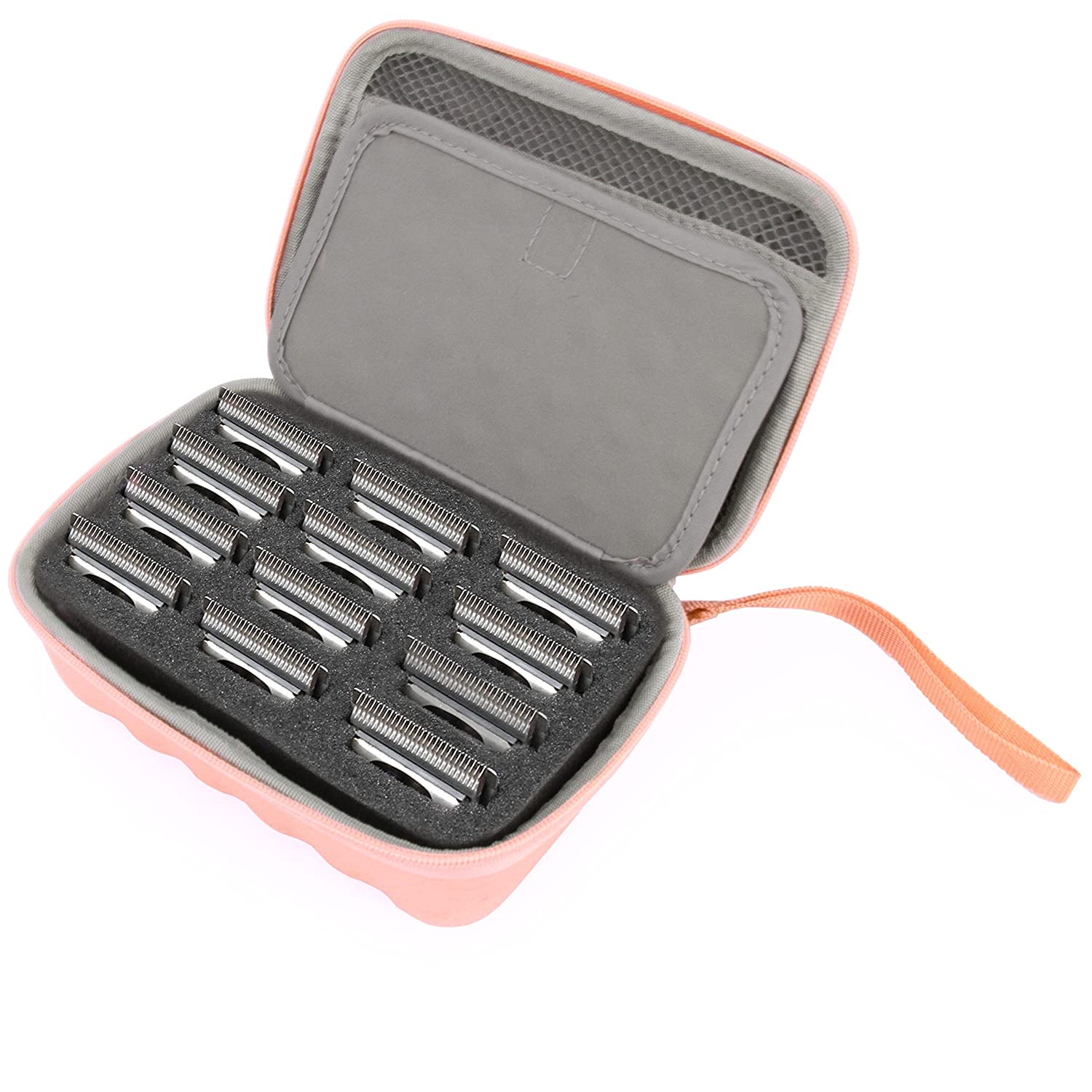 CASEMATIX Rose Gold Clipper Blade Holder Case for 12 Blades - Protective Barber Blade Storage Organizer with Foam Insert | Perfect for Salon, Barber Shop & Home Hair Cutting Tools Organization