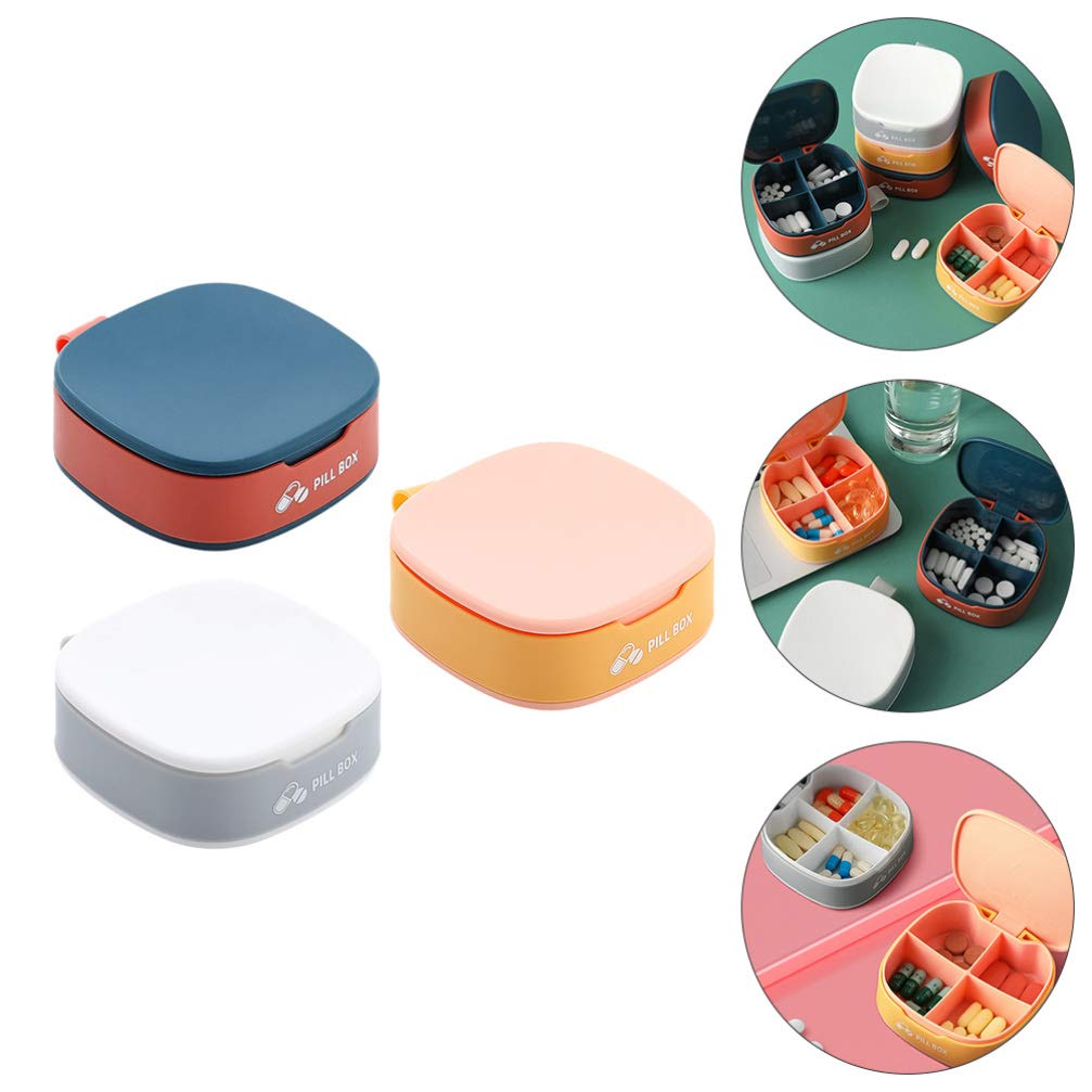 Portable Travel Medicine Kit - 3Pcs Compact Pill Organizer with 4 Compartments, Blue & Grey Plastic Storage Case for Pills & Medication | Perfect for Vacation, Camping, Business Trips & Daily Use