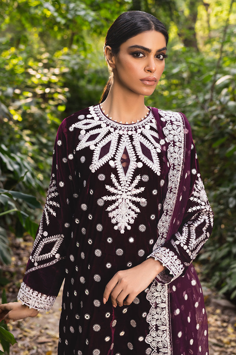 Mulberry Tale 3-Piece Embroidered Velvet Suit for Women - Elegant Formal Outfit for Weddings, Parties & Special Occasions