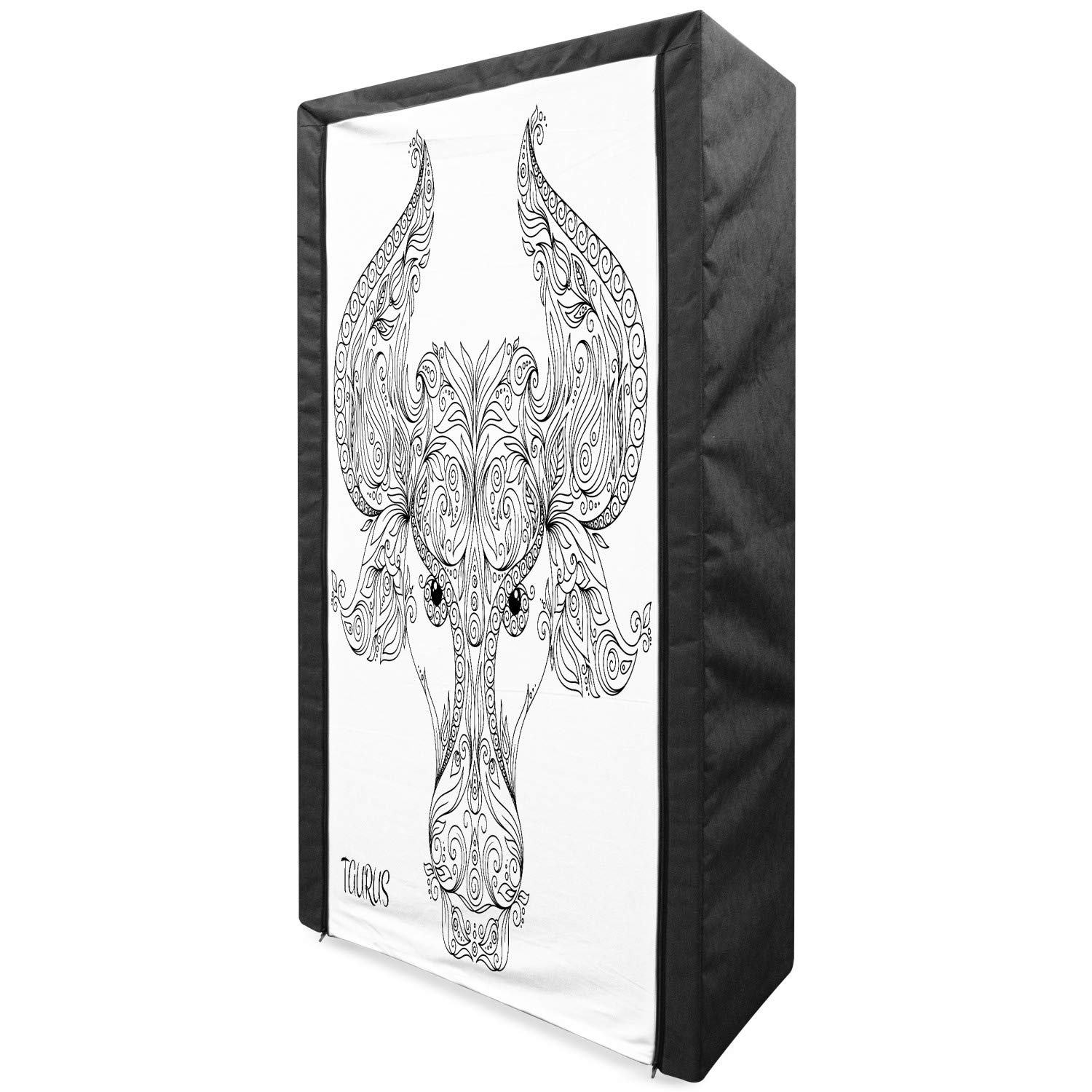 Ambesonne Zodiac Portable Fabric Wardrobe - Astrological Pattern with Curved Flower Lace Design, 33.5