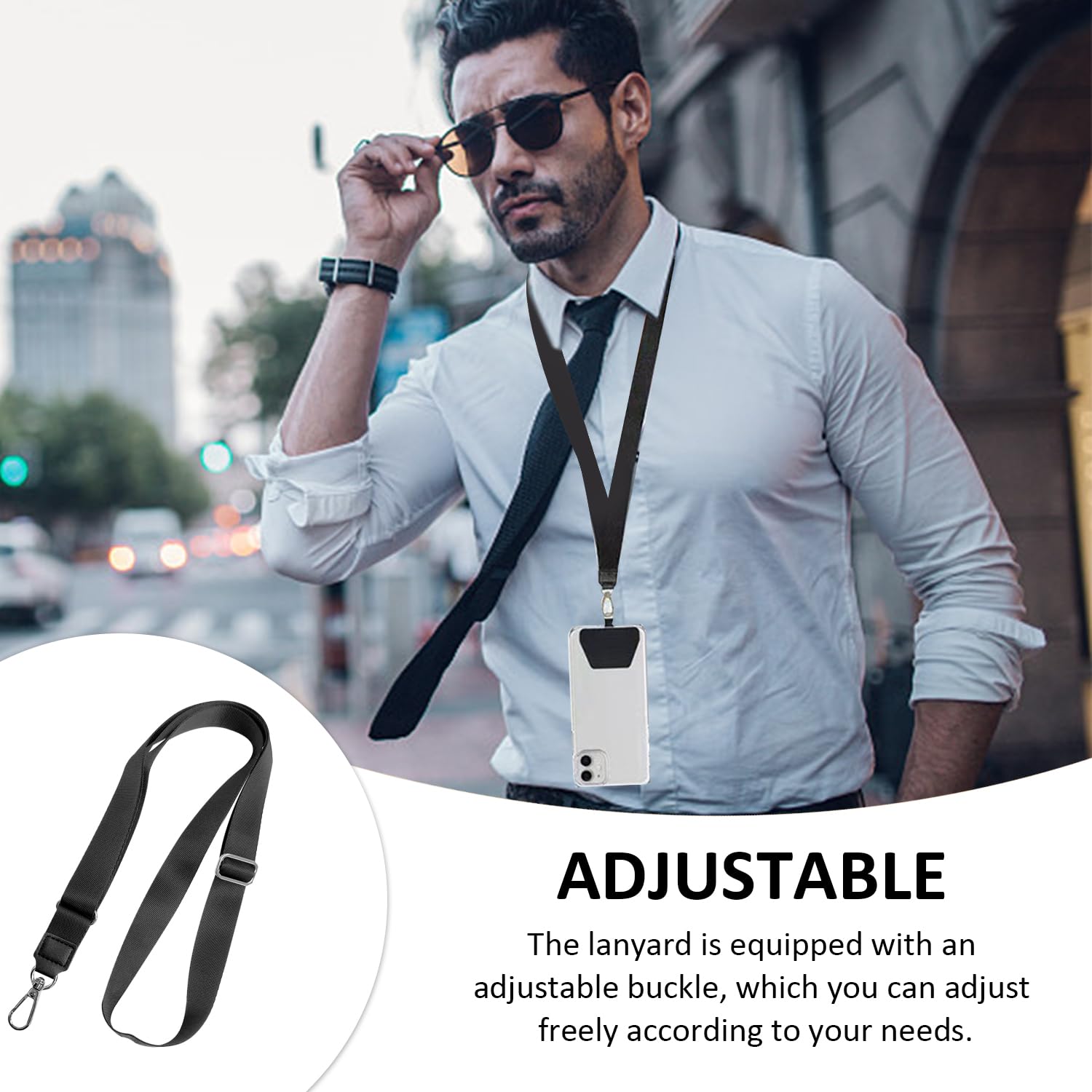 COACOM 2 Pack Black Phone Lanyard with Square Spacer - Adjustable Anti-Loss Universal Phone Strap for Smartphones - Perfect for Work, Travel, and Events
