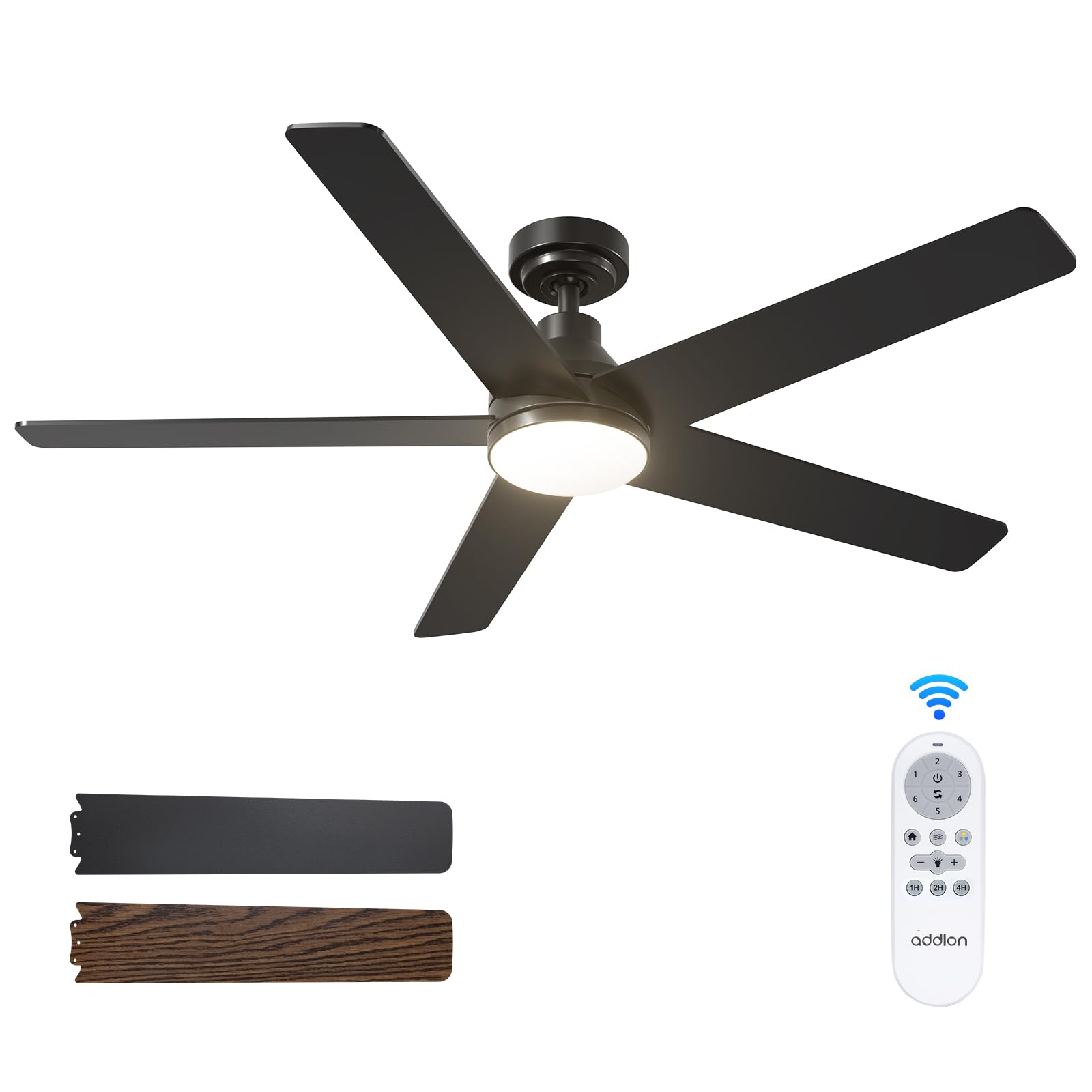 52 Inch Black Ceiling Fan with Lights and Remote Control - Reversible, Dimmable, Noiseless 3CCT LED - Indoor/Outdoor Use for Bedroom, Living Room, Patio & Covered Porch
