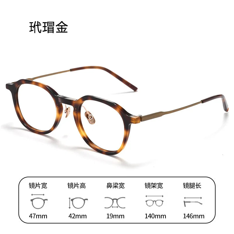 Bclear Unisex Full Rim Polygon Round Acetate Titanium Eyeglasses 298112 - Lightweight & Durable Frame for Men & Women - Perfect for Reading, Work & Fashion Accessories