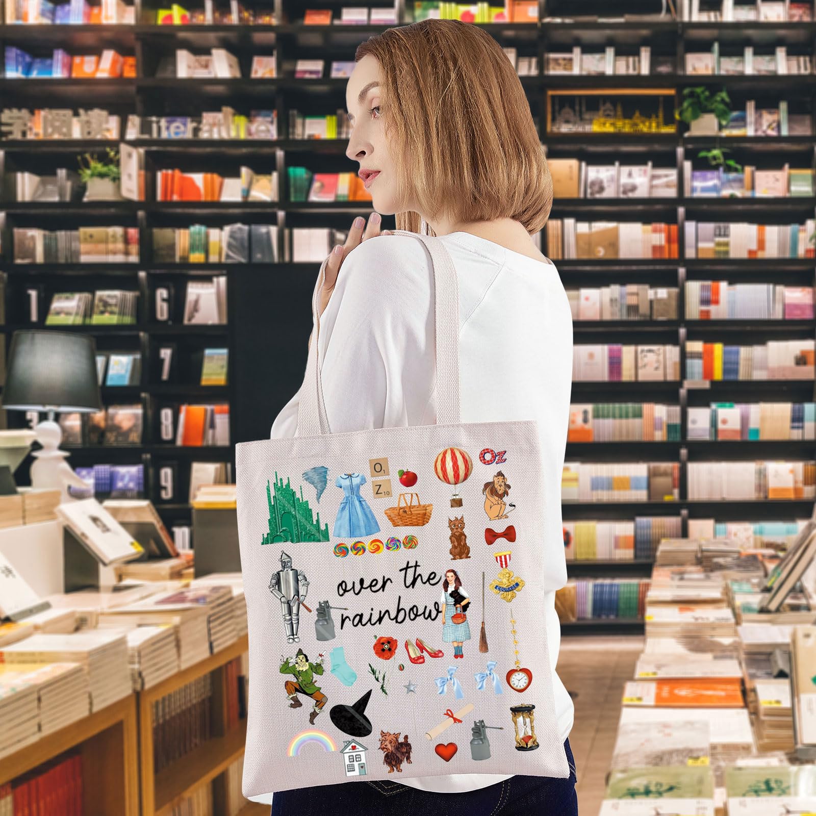 WZMPA Dorothy Gale Tote Bag - Wizard of Oz Scarecrow & Tin Man Gift - Over The Rainbow Shoulder Bag - Cowardly Lion Merchandise - Perfect for Oz Fans, Cosplay & Movie Themed Parties