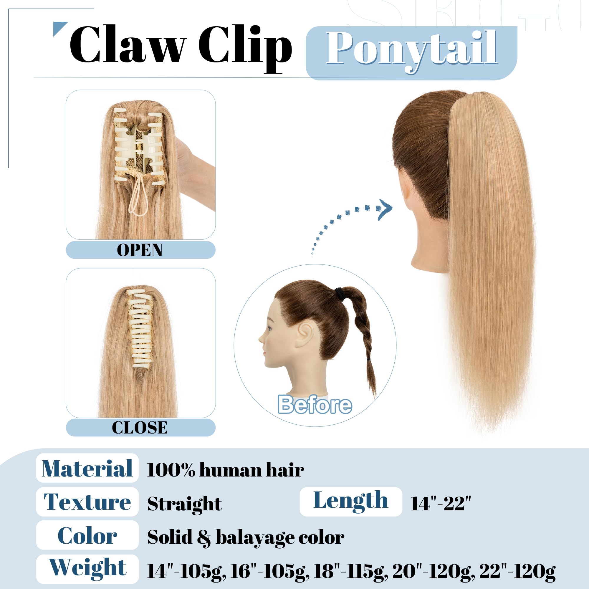 SEGO Clip in Ponytail Extension - 18 Inch Long Straight Human Hair Ponytail for Women - Dark Blonde 115g - Perfect for Parties, Weddings & Everyday Styling