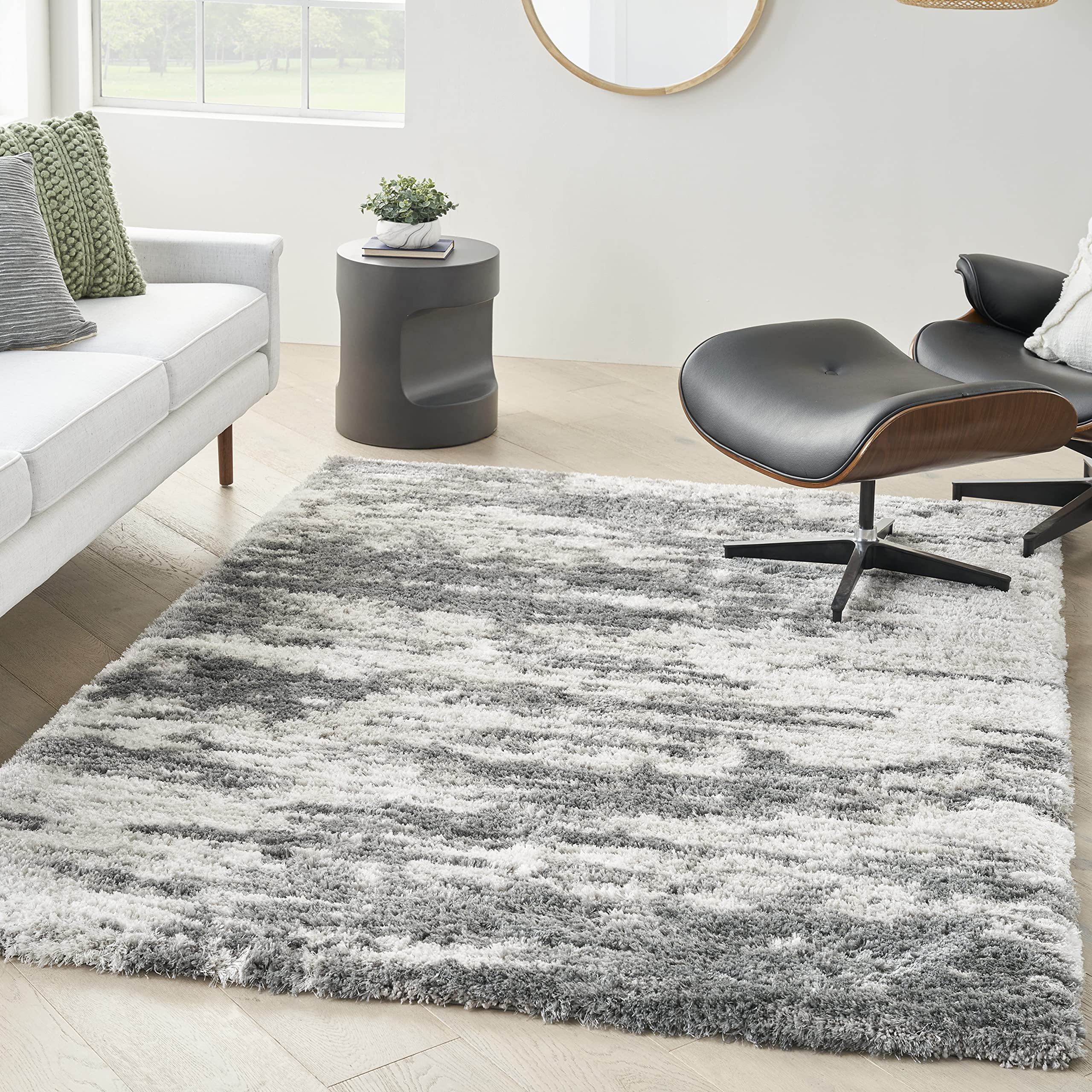 Nourison Luxurious Shag Charcoal/Ivory 4' x 6' Area Rug - Soft Plush, Easy Clean, Non-Shedding, Stain Resistant for Bedroom, Living Room, Dining Room & Kitchen Decor (4x6) - Perfect for Cozy Home, Apartment and Office Spaces