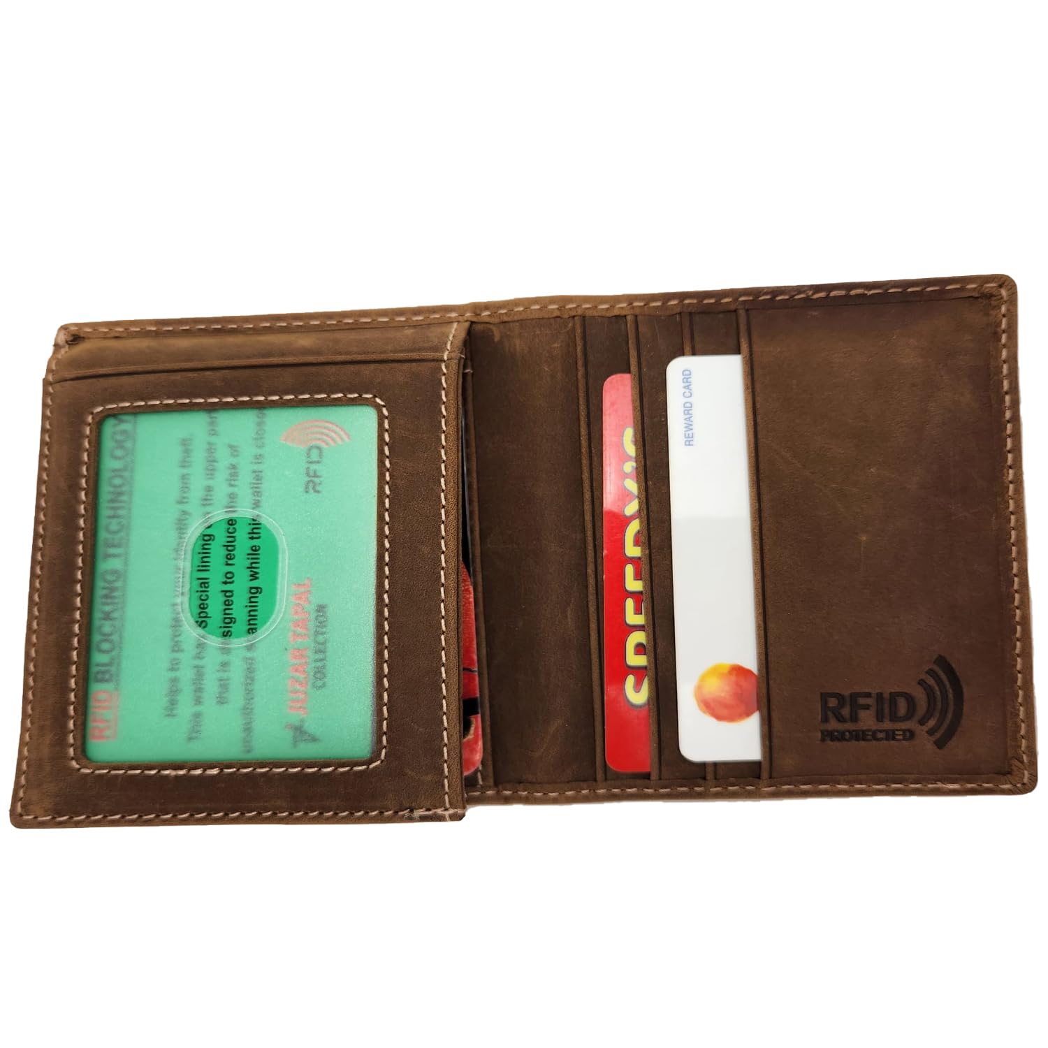 RFID Blocking Slim Leather Wallet for Men - L-Fold Bifold/Trifold Design with Card Window & ID Holder (J700LF, Rustic Brown) - Perfect for Everyday Carry, Travel & Business Use