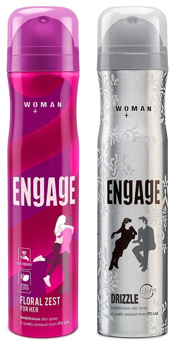 Engage Drizzle Deodorant for Women - Floral Lavender Scent, 150ml | Natural & Skin-Friendly | All-Day Freshness for Workouts & Daily Use    Engage Floral Zest Deodorant for Women - Citrus Floral Fragrance, 150ml | Gentle & Hypoallergenic | Perfect for Office, Gym & Outdoor Activities