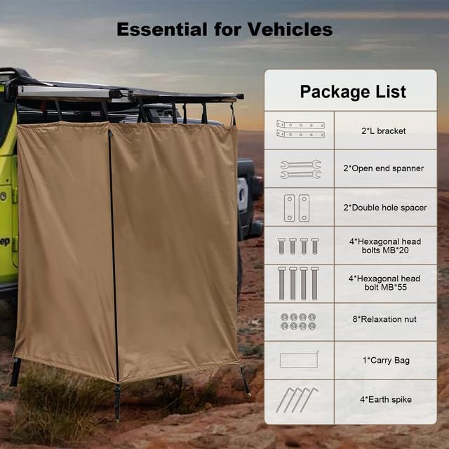 Portable Outdoor Shower Tent for Camping, RV, Van & Truck - Waterproof Privacy Shelter with Awning, Light Brown - Perfect for Road Trips, Beach & Off-Grid Adventures