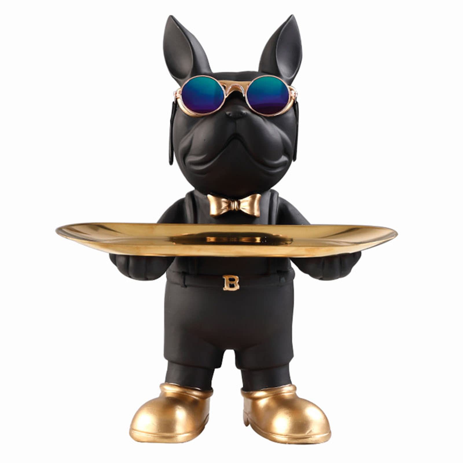 Resin Bulldog Tray Statue - Animal Sculpture Key Holder, Jewelry & Earrings Organizer - Desk Storage for Home, Office, Living Room - Decorative Tray for Keys, Candy, Small Items (Black) - Perfect for Entryway, Vanity, Coffee Table & Gift Giving